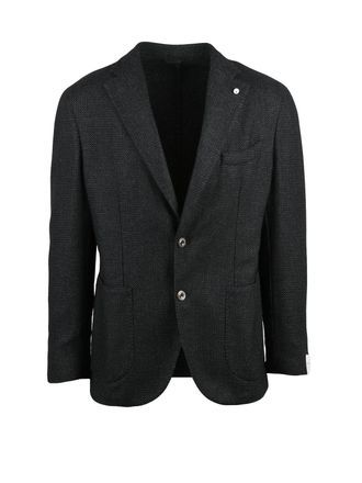 L.B.M. 1911 Textured Grey Rounded Jacket with Notch Lapels and Button Closure