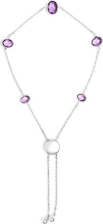 House of Brilliance 925 Sterling Silver Bezel Set Purple Amethyst 5 Station Adjustable Bolo Bracelet
