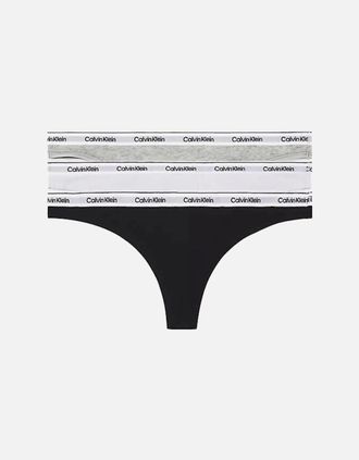 Calvin Klein Womens 3-Pack Modern Logo Thongs, Black/White/Grey - Size: 20/32in