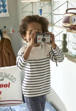 Vertbaudet Jungen Ringelshirt, Flockprint elfenbein gestreift