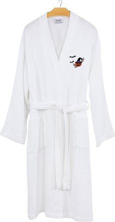Linum Home Textiles Turkish Cotton Smyrna Hotel/Spa Embroidered Unisex Halloween Robe - Pumpkin Head