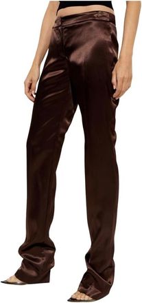 Alexander McQueen Broeken, Dames, Bruin, S, Leer, Bruine Hoge Taille Viscose Broek