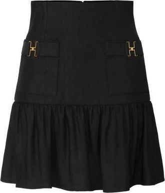 Elisabetta Franchi Rok van linnenmix met juweeldetails - Dames - Korte rokken - Zwart - S - Linnen - Rokken