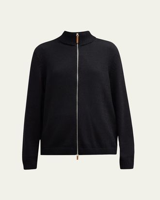 Lafayette 148 New York Cotton-Silk Tape Fitted Bomber Sweater