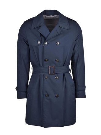 Daniele Alessandrini Blue Cotton-Blend Double-Breasted Trench Coat
