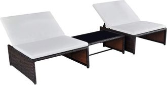 vidaXL Sun Loungers 2 pcs with Table Poly Rattan Brown, 43068