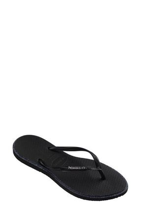 Havaianas Slim Point Glitter Flip Flop in Black/Black at Nordstrom, Size 35