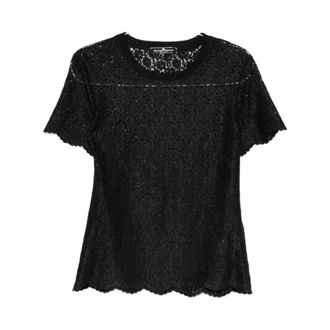 Ermanno Scervino T-Shirts, female, Black, Size: XS Scalloped Hem Round Neck T-Shirt