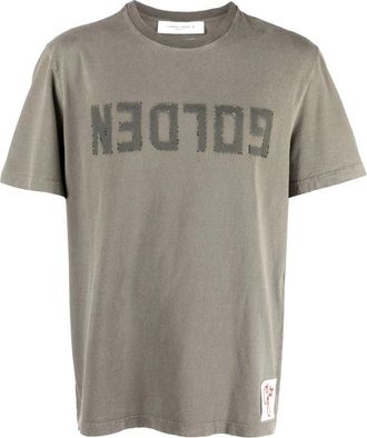 Golden Goose Green Cotton Regular T-Shirt With Inverted Logo Design