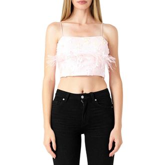endless rose Sequin & Feather Crop Top in Pink at Nordstrom Rack, Size X-Small
