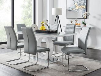 Furniturebox Giovani 6-Seater Grey Glass Dining Table & 6 Lorenzo Faux Leather Dining Chairs