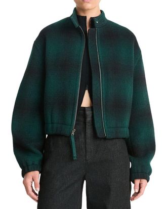 Vince Shadow Plaid Wool-Blend Bomber Jacket