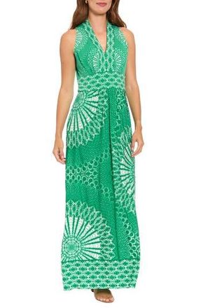 London Times Sleeveless Stretch Jersey Maxi Dress in White/Green Lk at Nordstrom Rack, Size 12