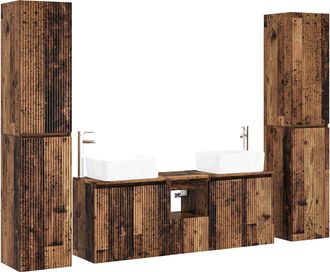 vidaXL Juego De Muebles De Ba&ntilde;o 5 Uds. Madera Envejecida Vidaxl