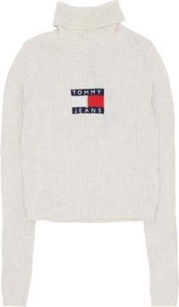 Tommy Hilfiger Melange Turtleneck Flag Sweater - Dames - Coltruien - Wit - S - Wol - Truien & Vesten