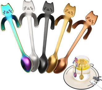 No Brand Cucharas De Caf&eacute; Con Forma De Gato - Cucharas Con Forma De Gato - 5 Colores - Cucharas Decorativas Para Caf&eacute; Y Postre - Perfectas Para Amantes De Los 