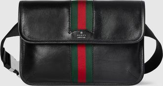 Gucci Web Trademark Small Belt Bag, Size Gucci 80, Black, Leather