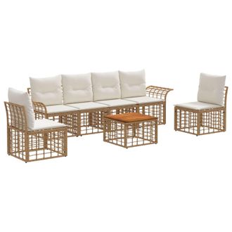 vidaXL Conjunto De Sof&aacute;s De Exterior 7 Pcs Natural Y Crema Poli&eacute;ster Vidaxl