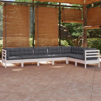 vidaXL Muebles De Jard&iacute;n 7 Pzas Y Cojines Blanco Madera Maciza De Pino Vidaxl