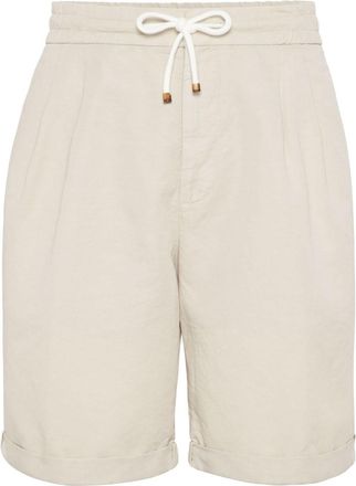 Brunello Cucinelli drawstring-waistband knee-length bermuda shorts - men - Cotton/Linen/Flax - 48 - Neutrals