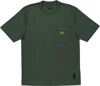 Fendi Mens Crewneck Cotton T-Shirt in Green, Size X-Large