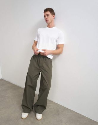 Topman pantaloni baggy fit in ripstop kaki-Verde