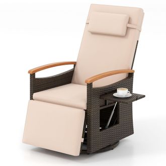 Costway Costway 360 Degree Swivel Garden Recliner Chair Patio Rattan Reclining Armchair in Brown