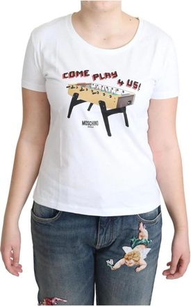 Moschino Foosball Ronde Hals T-shirt - Dames - T-shirts - Wit - S - Katoen - Tops