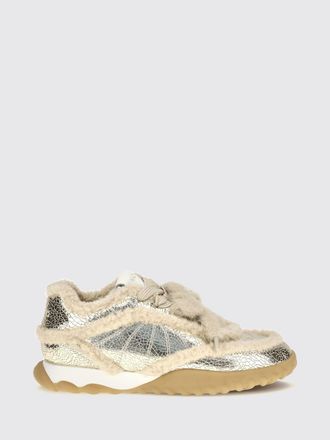 Pinko Gea Low Top Sneakers in Leather with Shearling Lining and Rubber Sole