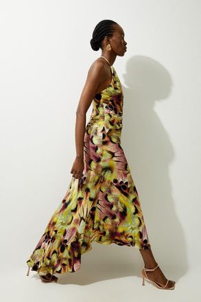 Karen Millen Abstract Print Viscose Woven Halter Tie Maxi Dress