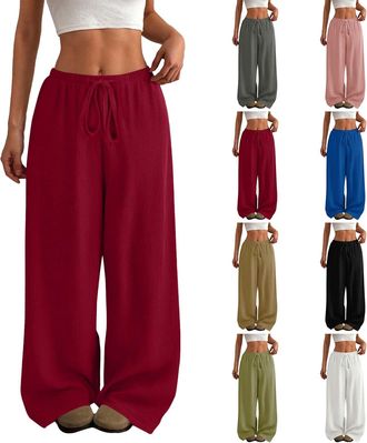 Generic wide leg trousers for women uk Drawstring Elastic Waist cotton linen casual pants Solid Color Loose Comfortable lightweight joggers quick dry tracksui