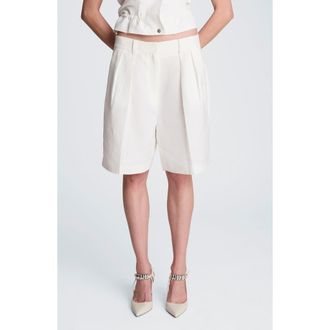 Kenneth Cole Pleated Linen Bermuda Shorts in Pure White at Nordstrom, Size 14