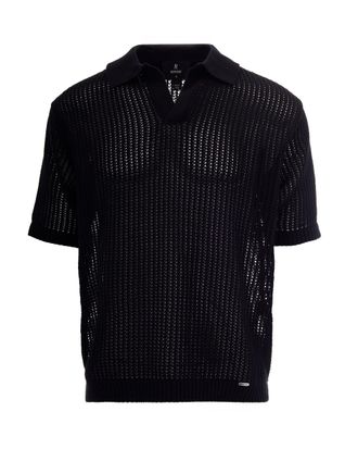 Represent Open-Knit Jet Black Polo Shirt with Stylish Details