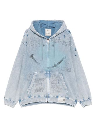 Miharayasuhiro Gebleekte hoodie met smileyprint - Blauw