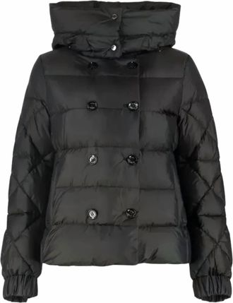 Moorer Mens Hooded Double Breasted Down Jacket In Nero