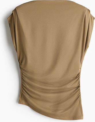 H&M Drapiertes Shirt mit U-Boot-Ausschnitt - Beige