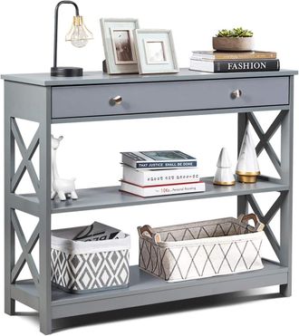 Costway Costway Mesa Consola Mesa De Sal&oacute;n Con Caj&oacute;n Y Estantes Escritorio Para Entrada Sala De Estar Dormitorio Oficina 100 X 30 X 80 Cm (gris)