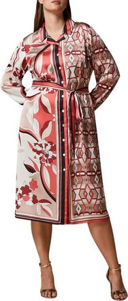Marina Rinaldi Divinita Printed Satin Midi Dress In Red, White