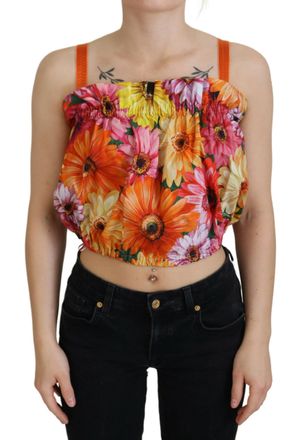 Dolce & Gabbana Womens Floral Print Crop Top Tsh83148 - Orange Cotton - Size EU 40 (Womens)