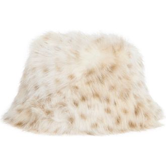 La Fiorentina Plush Faux Fur Bucket Hat in Beige at Nordstrom Rack