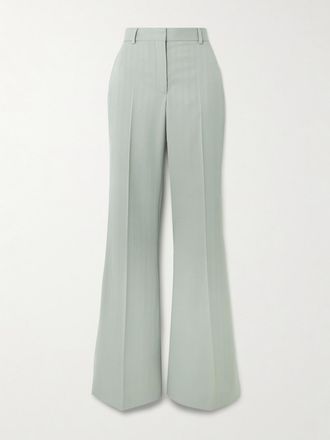 Stella McCartney Pantaloni Svasati In Lana Jacquard A Righe - Grigio