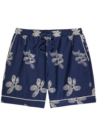 CH&Eacute; Studios Che Flores Floral-embroidered Cotton Shorts - Navy - XL
