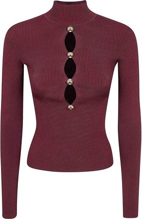 Self Portrait Burgundy Keyhole Knit Top