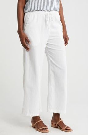 Caslon Pull-On Crop Wide Leg Linen Blend Pants in White at Nordstrom Rack, Size X-Small