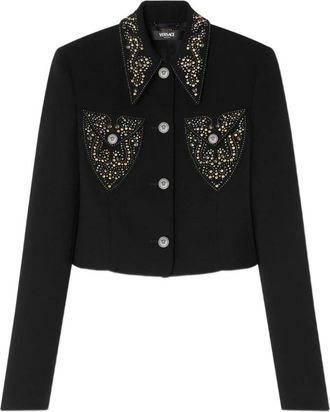 Versace Studded Wool Crop Jacket - Dames - Zomerjassen - Zwart - S - Wol - Jassen