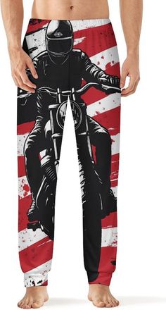 Generic Motorbike Got Dirt U.S. Flag Mens Pajama Pants Soft Loungewear Bottoms Lightweight Sleepwear