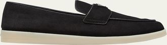 Prada Mens Saint Tropez Triangle Logo Suede Loafers