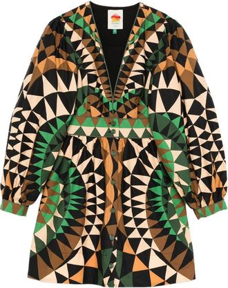 Farm Rio Heart Deco Green Mini Dress