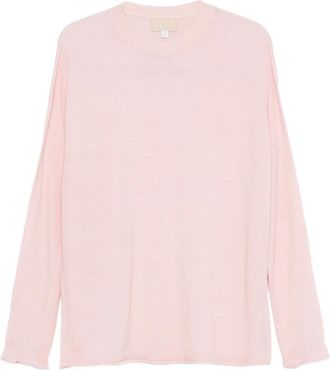 120% Lino round-neck long-sleeve sweater - Pink