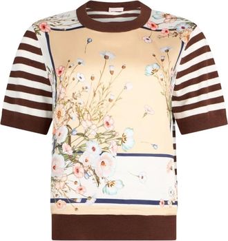Liu Jo Round-neck Knitwear, female, Multicolor, Size: XS Top con inserti in twill stampato